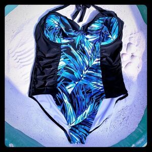 BLACK w BLUE PRINT AVA VIV ONE PIECE SWIMSUIT 20W